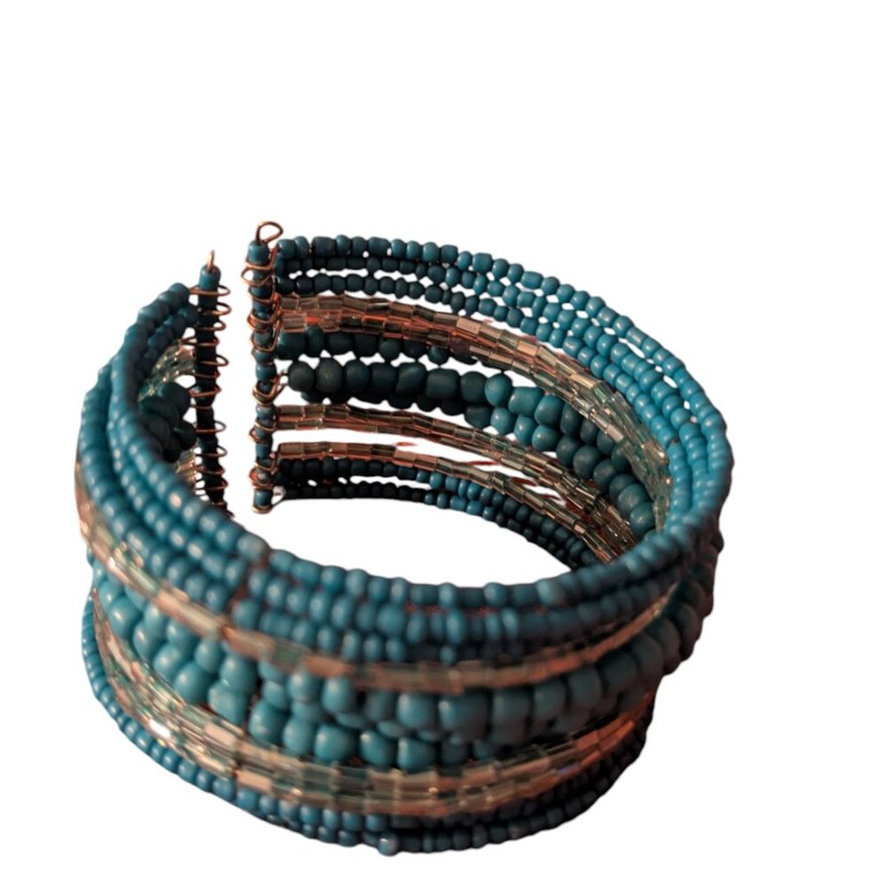 2 Beaded Stretch Cuff Bracelets EUC Turquoise and Multicolored
